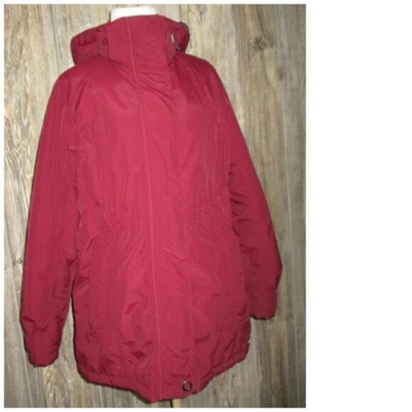 Lands' End Blue Button & Zip Jacket Sz M 10-12 Cinch Waist Hooded Squall Protect - Picture 1 of 16